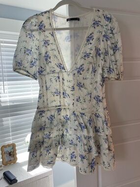 Zara Cream Mini Dress with Blue Floral Print